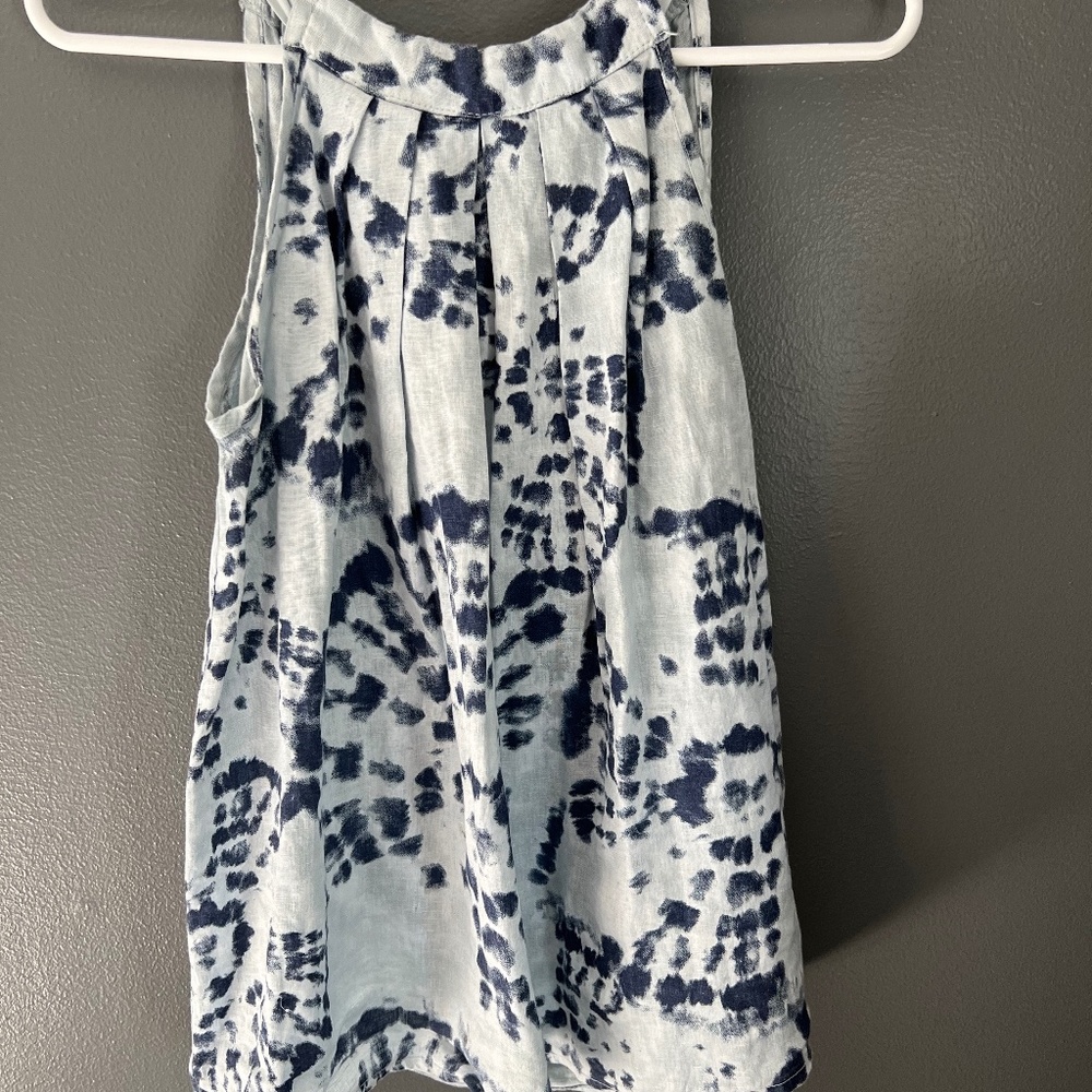 Bellambia Light Blue and Dark Blue Tie Dye Print Linen Halter Top Size S